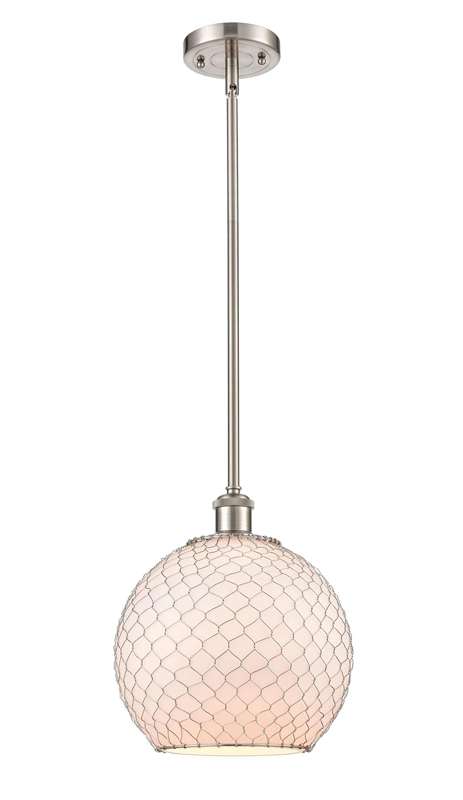 Ballston Collection Brushed Satin Nickel Farmhouse Pendant Light with Chicken Wire Design - Large 1-Light LED Fixture for Kitchen Island, Dining Room or Entryway Lighting