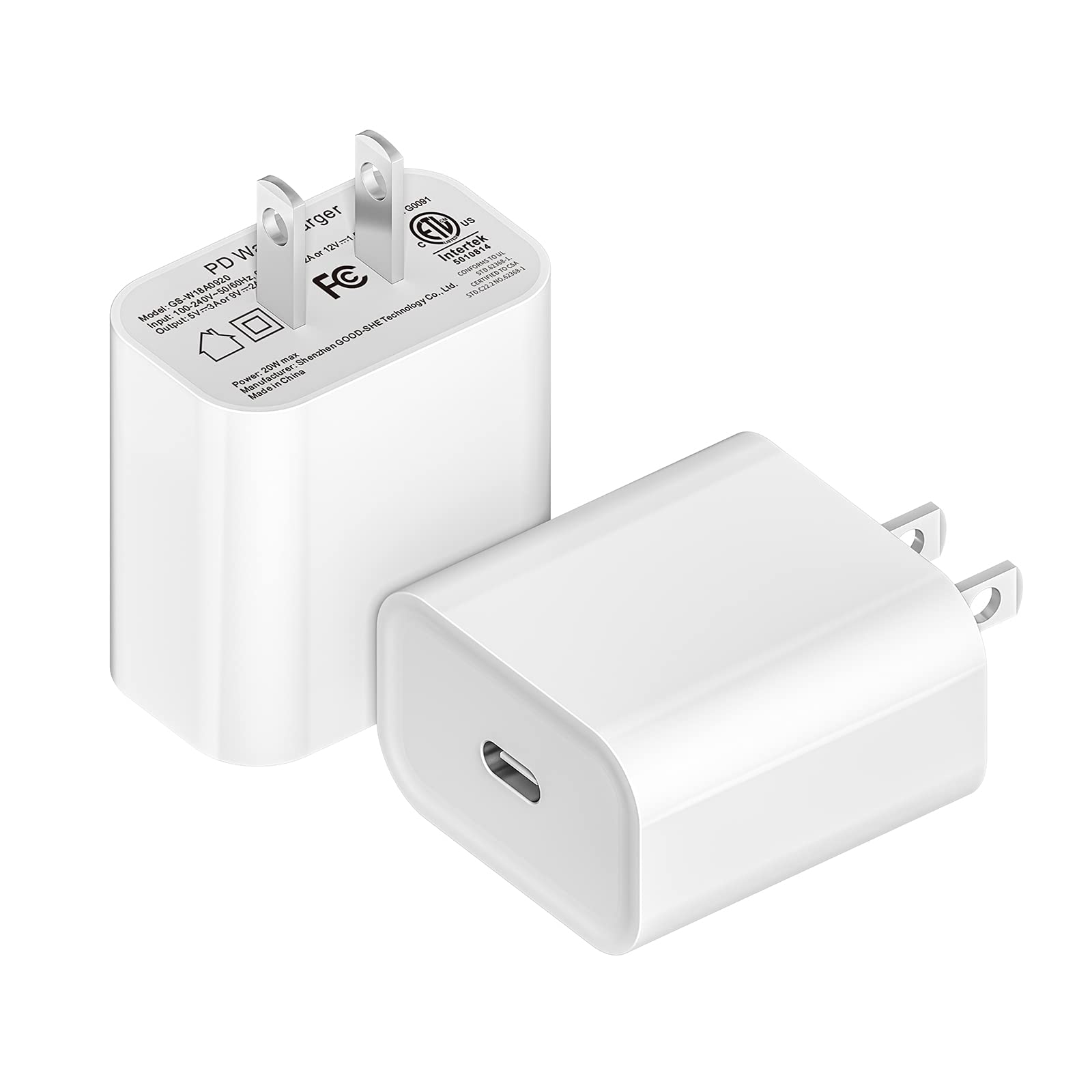 20W USB C Fast Charger Block - Dual Port Type C Power Adapter for iPhone 12/13/14 Series, iPad Pro, AirPods Pro & Samsung Galaxy - Quick Charge 3.0 Compatible (2-Pack) - Perfect for Home, Office & Travel Charging
