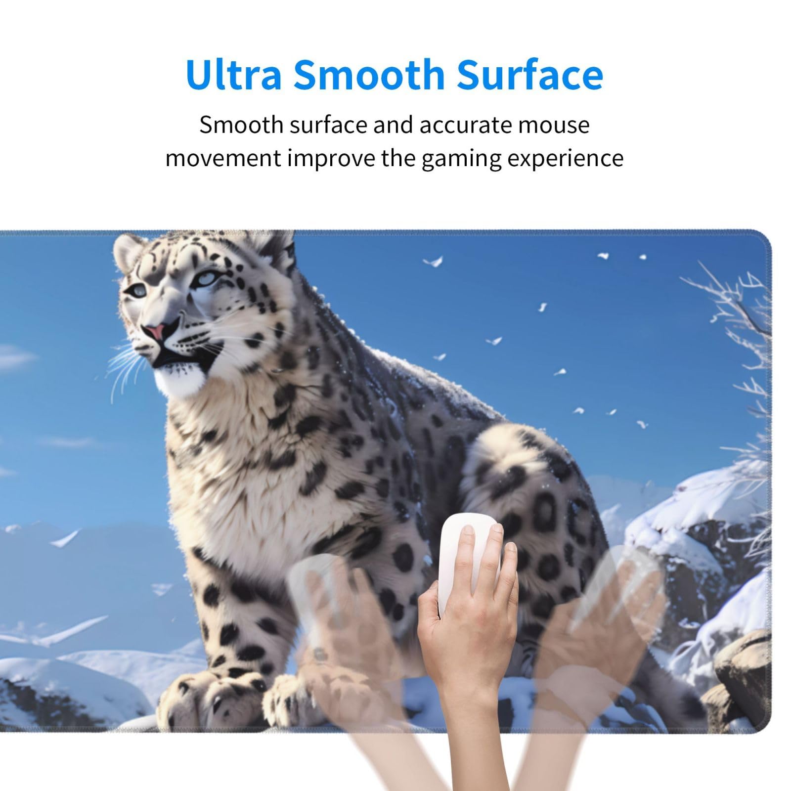 Premium Large Gaming Mouse Pad 16x29.5 Inches - Snow Leopard Design, Non-Slip Base & Durable Stitched Edges for Office & PC Gaming - Perfect for Workstations, Esports & Home Computer Setup