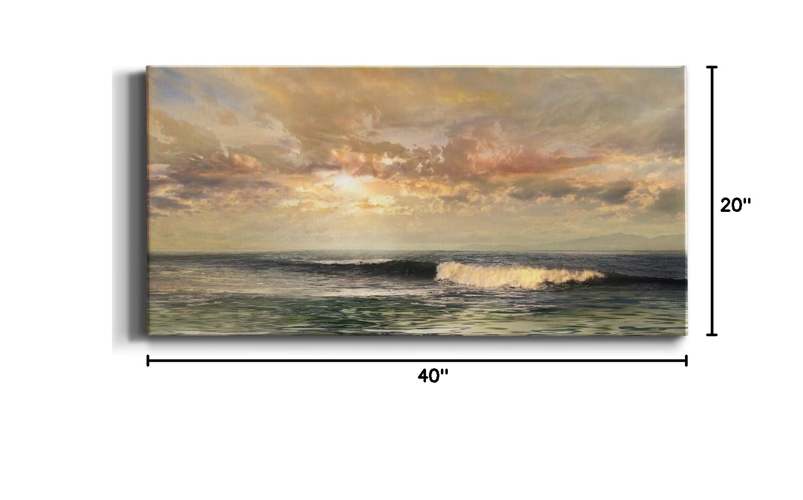 Modern Ocean Wave Canvas Wall Art - Blue Beach Landscape Print for Living Room, Bedroom, Bathroom & Office Decor - Ready to Hang 20x40 Inches - Coastal Home & Vacation House Wall Decor