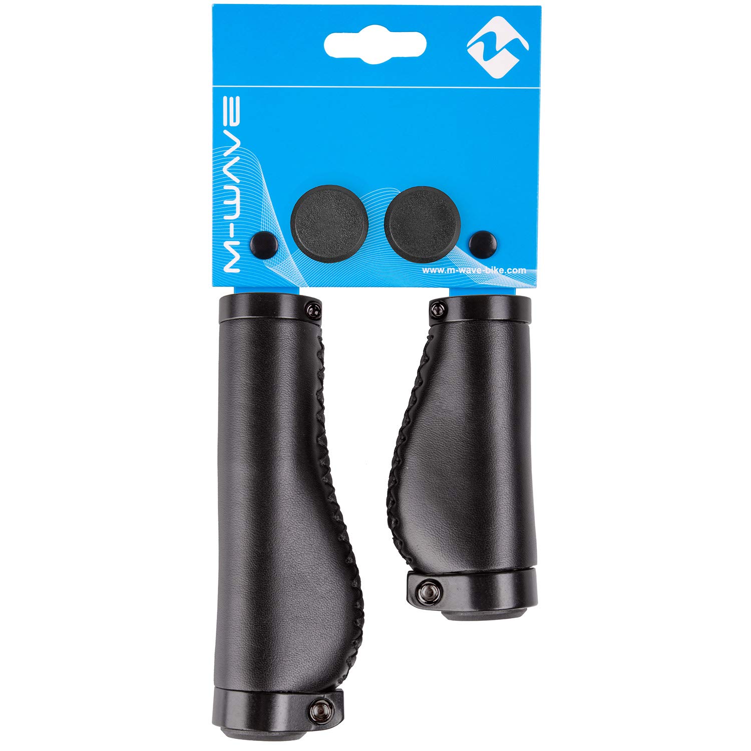 M-Wave Unisex Adults Cloud Buff Fix Anatomical Shape Genuine Leather Look Bike Handlebar Plugs - Easy Fit Elastic Grip for Road & Mountain Bicycles, Comfortable Cycling Accessories for Men & Women