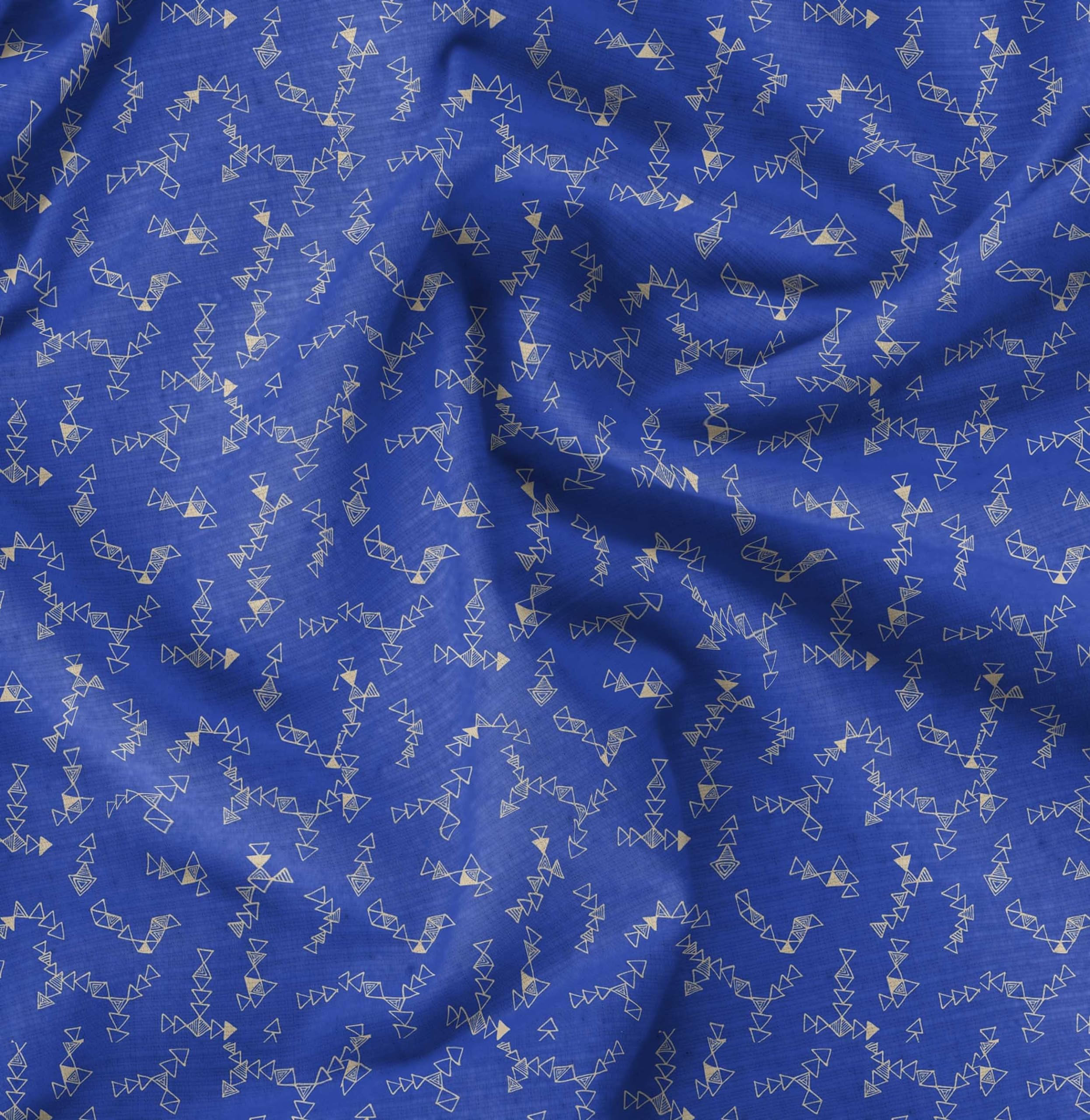 Soimoi Moss Georgette Blue Fabric by The Yard - 42 Inch Wide Geometric Printed Fabric for DIY Crafts, Dresses & Home Decor - Modern Triangle Art Design Material for Sewing Projects