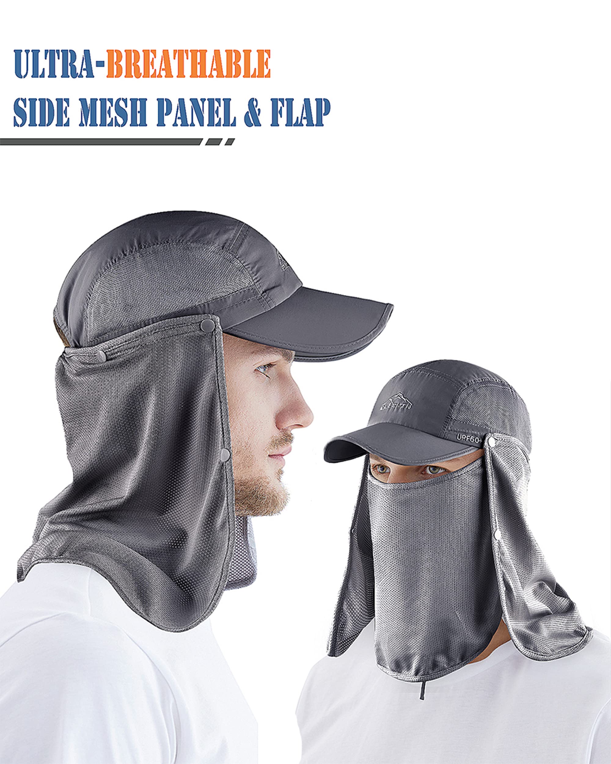 ELLEWIN UPF 50+ Sun Hat for Men & Women - Wide Brim UV Protection Fishing Hat with Neck Flap & Face Cover - Perfect for Outdoor Activities, Beach, Hiking, and Travel