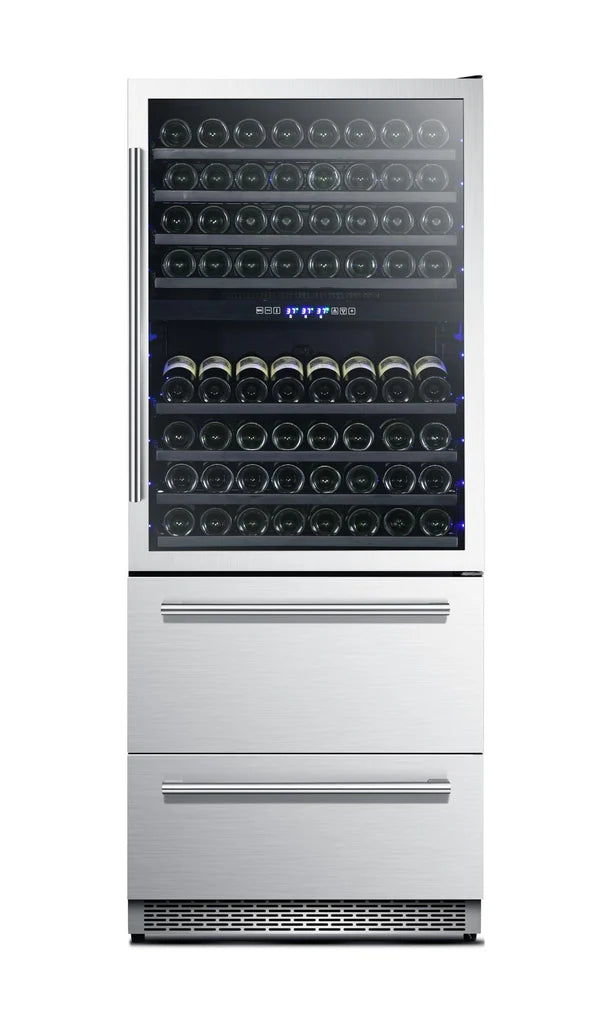 Forno Capraia 30 Inch Dual Temperature Zone Wine Cooler with 2 Refrigerator Drawers - Perfect for Home Bars, Restaurants & Wine Cellars (FWCDR6661 30S)