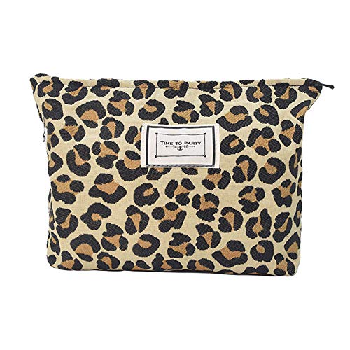 LYDZTION Leopard Print Makeup Bag for Women - Large Capacity Canvas Cosmetic Organizer, Travel Toiletry Bag with Zipper Closure (Yellow) | Perfect for Travel, Gym & Daily Makeup Storage