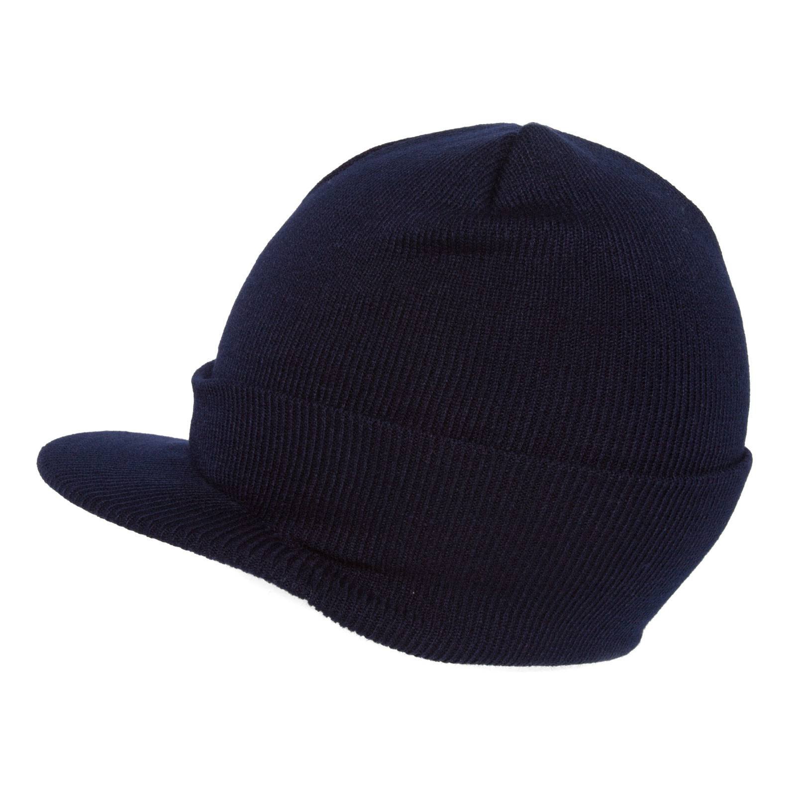 NEW Navy Blue Beanie Visor Skull Cap - Winter Warm Knit Hat for Men & Women - USA Made - Perfect for Skiing, Running & Outdoor Activities
