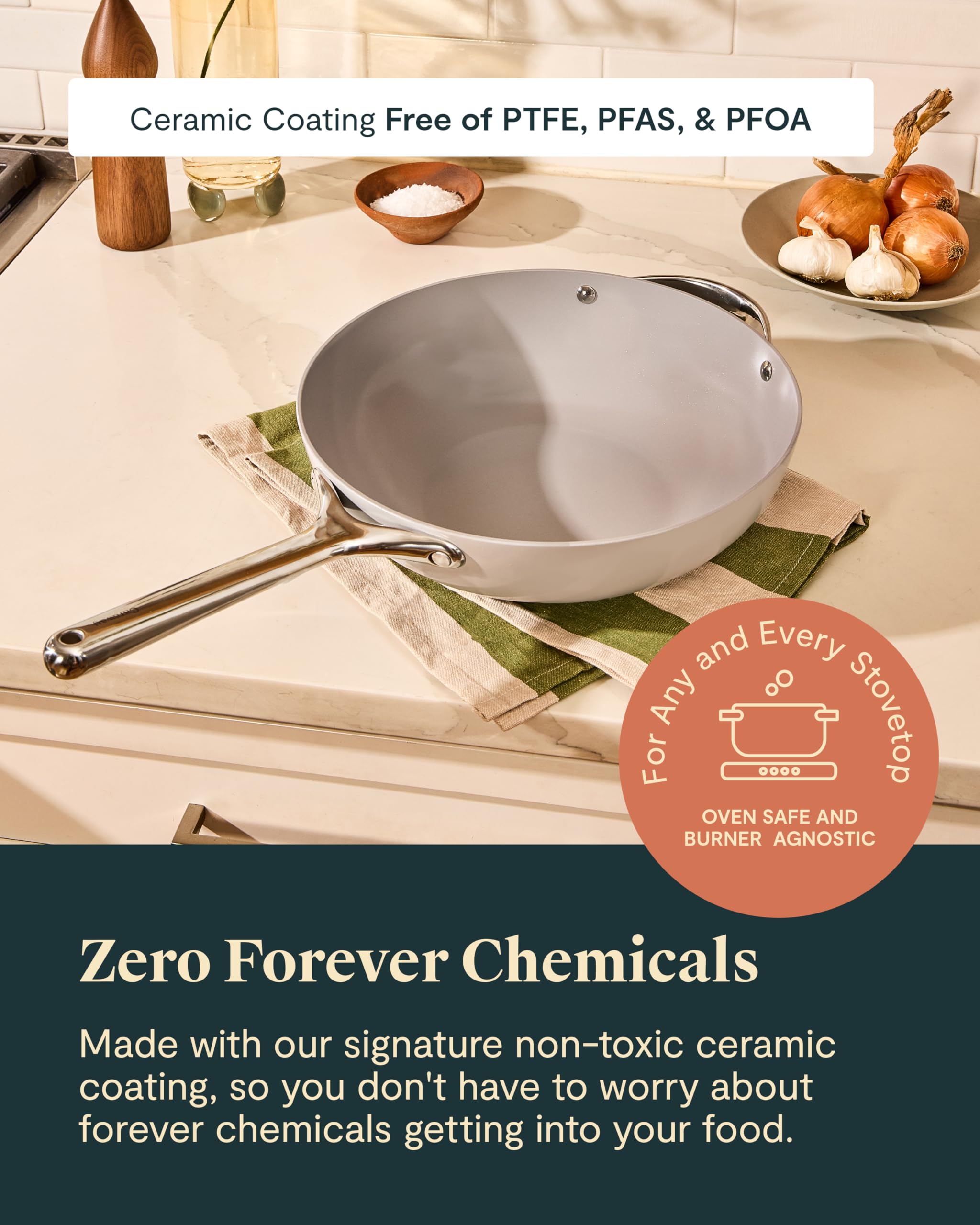 Caraway Non-Stick 12-Inch Stir Fry Pan - PFOA-Free Ceramic Coated Wok with High-Sloped Walls & Cool-Touch Stainless Steel Handles - Sage Green - Perfect for Asian Cooking, Sautéing Vegetables, and Healthy Meal Prep
