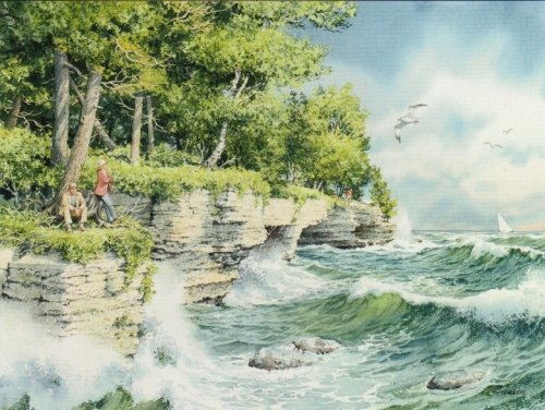 Charles Peterson - A Windy Tuesday at Cave Point Giclee Art Print on Premium Watercolor Paper - Perfect for Home Decor, Office Wall Art & Gift for Art Lovers