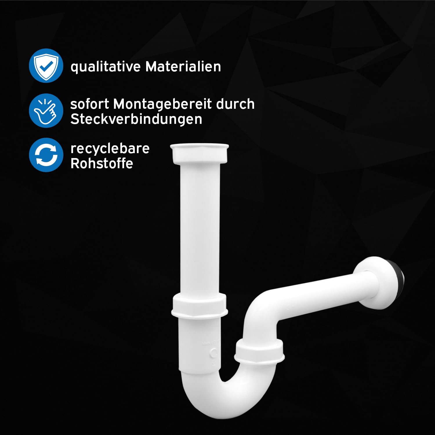 Kör4u 1 1/4 Inch x 32mm Plastic S-Trap with Rubber Gasket and Nipple for 50x32mm Drain Pipe - Perfect for Kitchen Sink, Bathroom Vanity & Laundry Drainage System