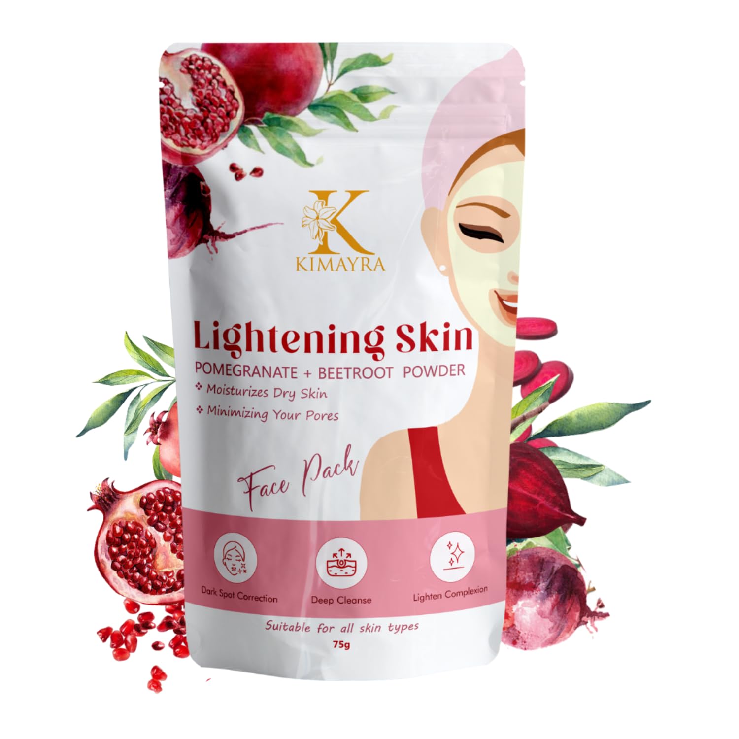 Kimayra Pomegranate & Beetroot Face Pack Powder with Pure Rose Water Spray - 100ml + 75g | Natural Glow Skincare Set for All Skin Types | Hydrating Facial Treatment for Daily Beauty Routine & Spa Days