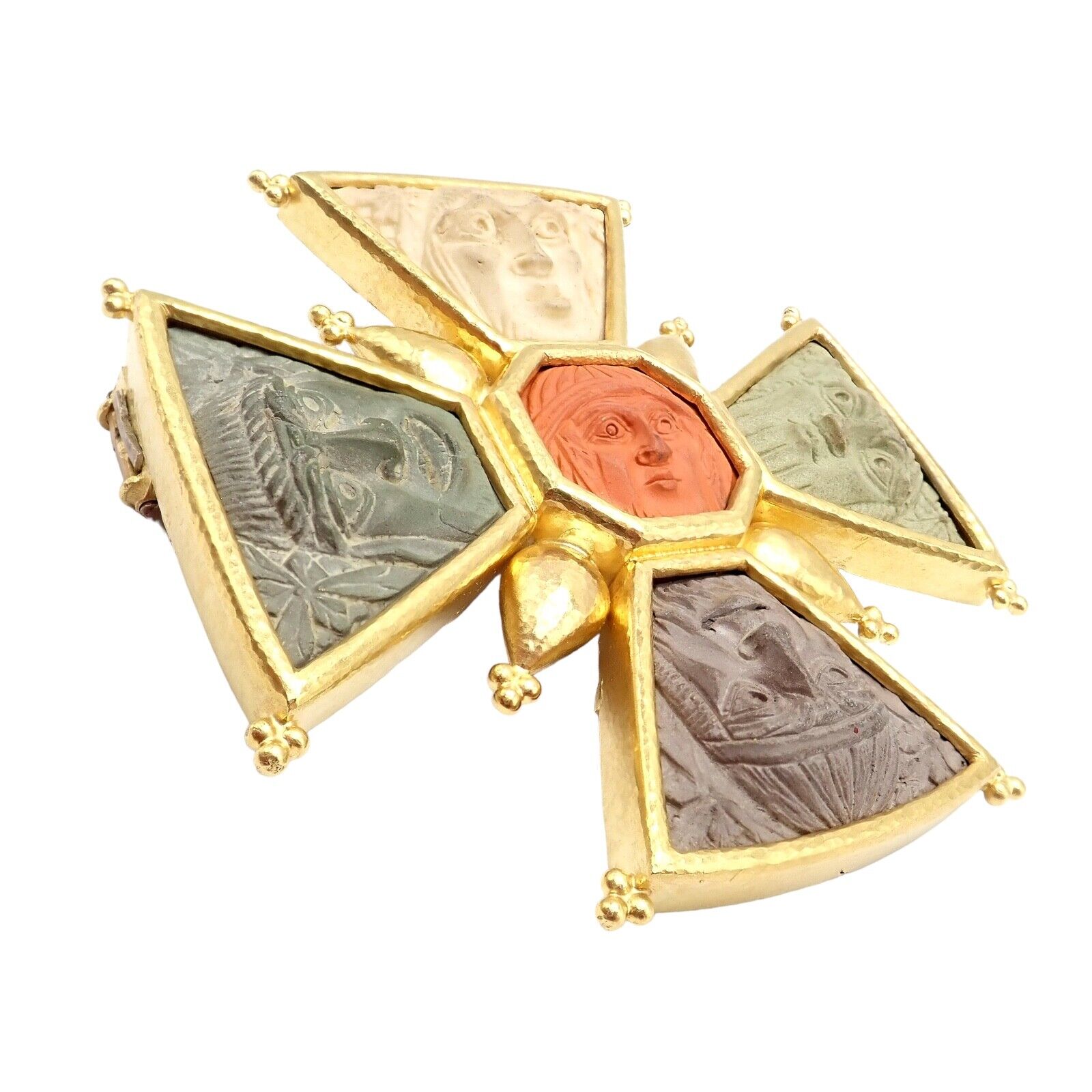Elizabeth Locke 18k Yellow Gold Bomarzo 5 Faces Maltese Cross Brooch & Pendant - Elegant Jewelry for Women, Perfect for Parties, Weddings & Special Occasions