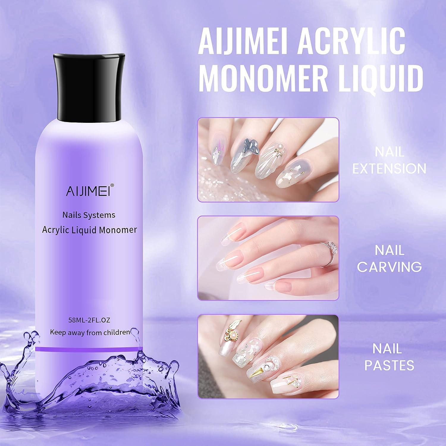 Professional AIJIMEI Acrylic Nail Liquid Monomer 58ML/2FL.OZ - High Quality Acrylic Liquid for Nail Extensions & Acrylic Powder - Perfect for Salon, DIY Manicures & Nail Art at Home