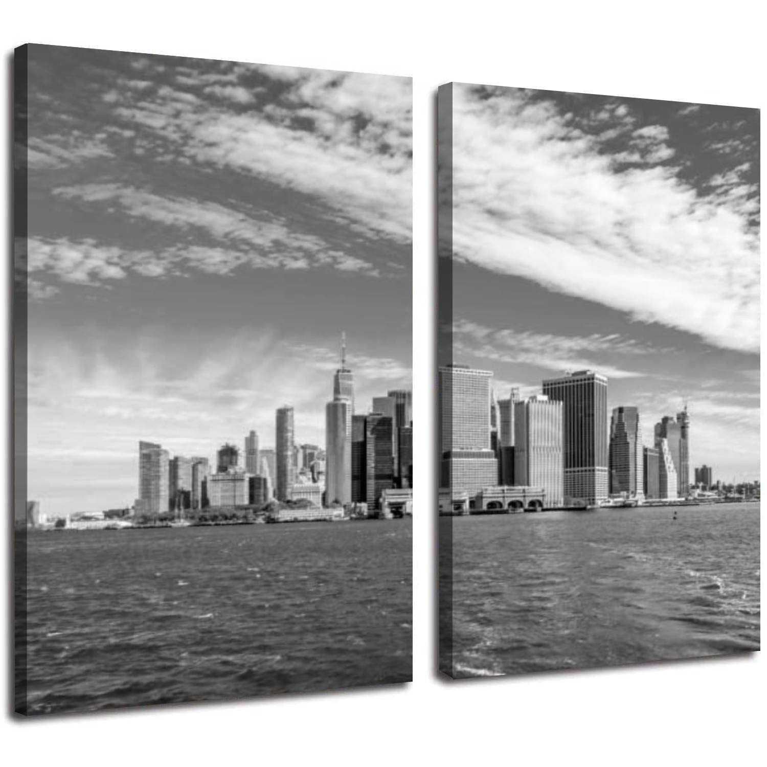 POTAETWL 2 Panel New York City Skyline Canvas Wall Art - Modern Office, Living Room & Kitchen Decor Painting (24x36 Inch) - Perfect for Urban Home Decor & Gift Giving