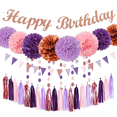 Rose-gold Pink-purple Birthday Decoration Kits