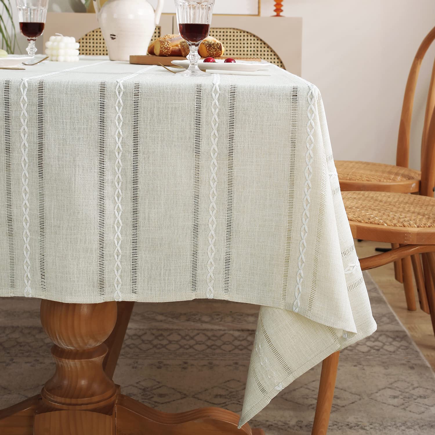 Farmhouse Style Linen Tablecloth 54x72 Inches - Wrinkle Resistant, Washable Dining Table Cover for Small Rectangle Tables | Hemstitch Ivory Design | Perfect for Dinner Parties, Holiday Gatherings & Everyday Dining