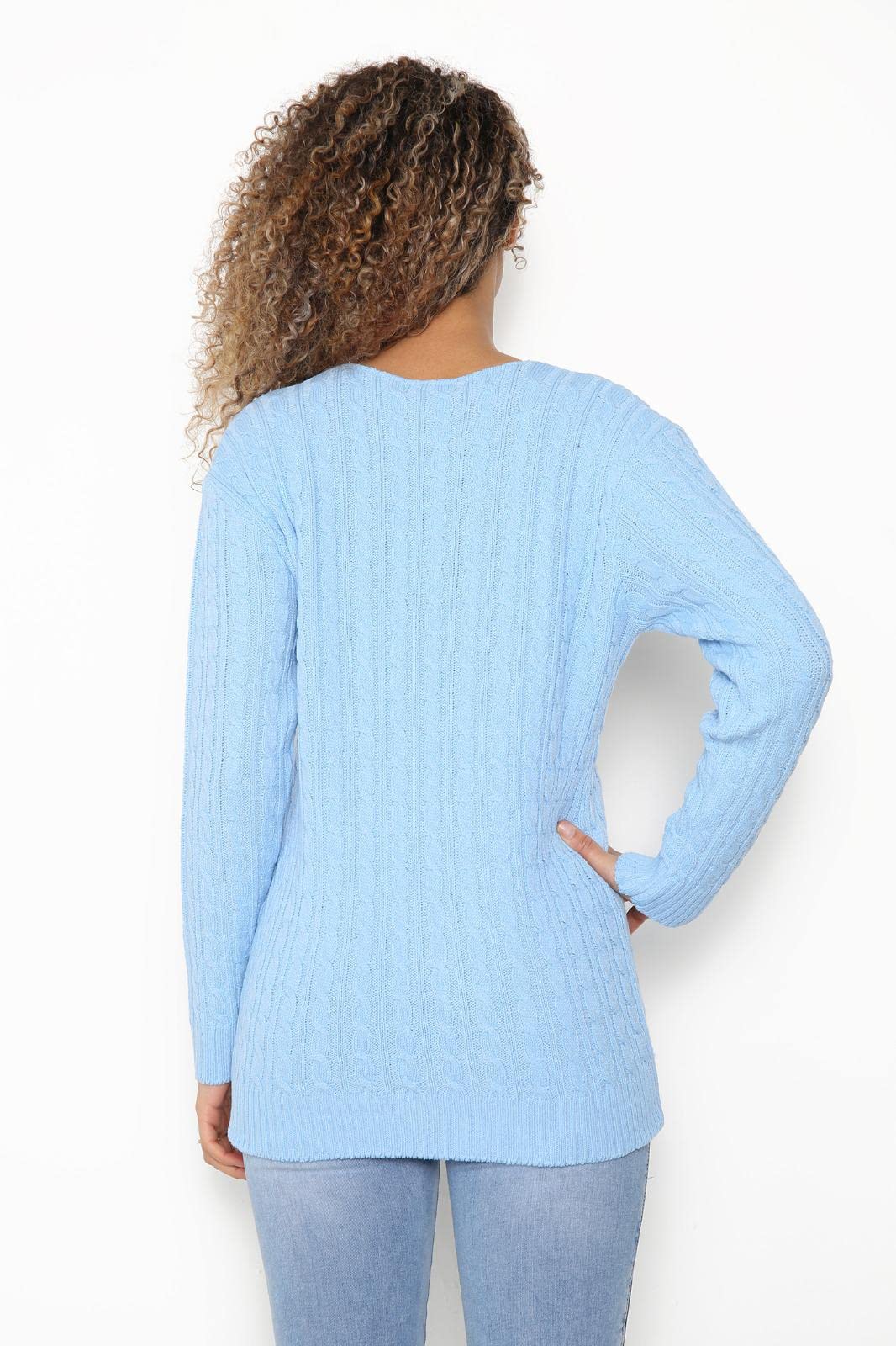 Women's Chunky Knit Cable Sweater - Long Sleeve V-Neck Pullover for Winter | Warm Casual Knitted Jumper | Sizes UK 8-22 | Perfect for Everyday Wear, Office & Cozy Weekends