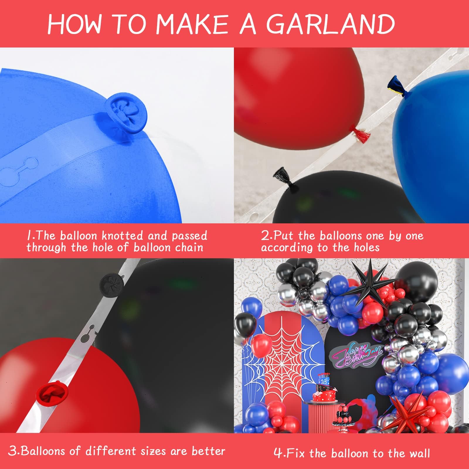 Red Blue Black Balloon Arch Kit - Spider Hero Theme Party Decorations for Boys Birthday & Baby Shower | DIY Balloon Garland for Superhero Parties, Halloween Decor, and Kids Events