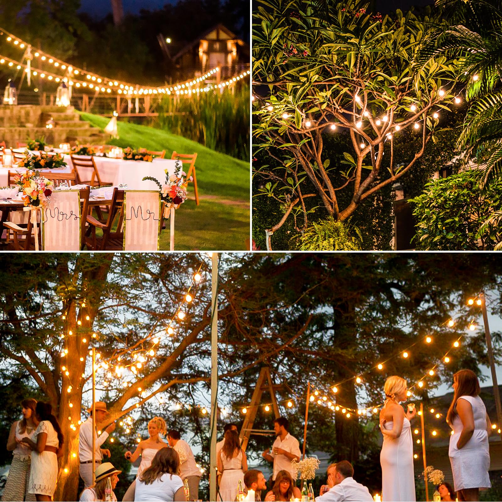 50FT Solar String Lights Outdoor Waterproof - 27 G40 Shatterproof E12 Bulbs, 2700K Warm White LED Solar Powered Lights for Patio, Garden, Backyard, Porch Decor | Perfect for Parties, Weddings & Outdoor Gatherings