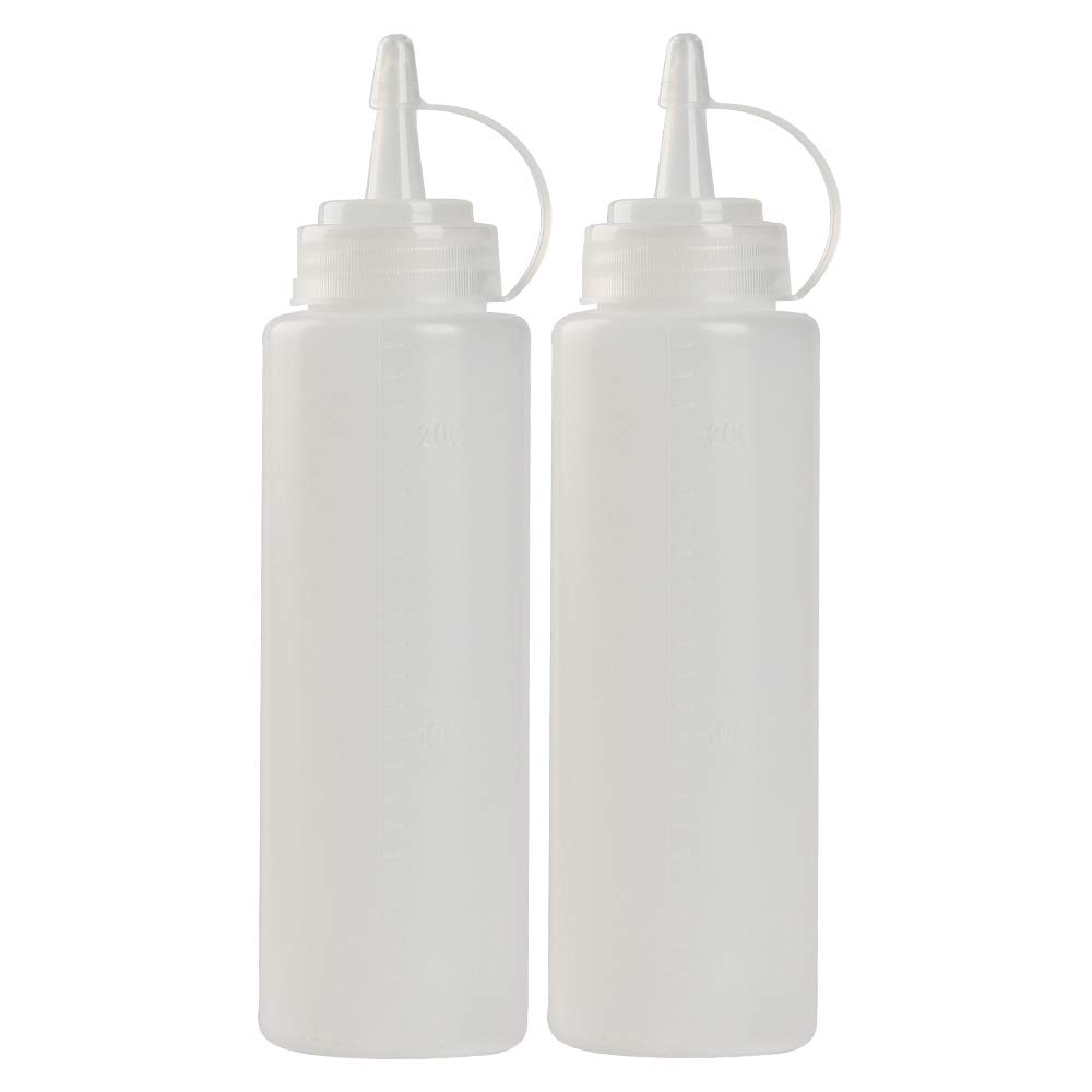 8 oz Clear Plastic Squeeze Bottles with Lids - Set of 2 Condiment Dispensers for Ketchup, Mustard, Salad Dressing & Olive Oil - Perfect for Kitchen, BBQ, Picnics & Restaurant Use