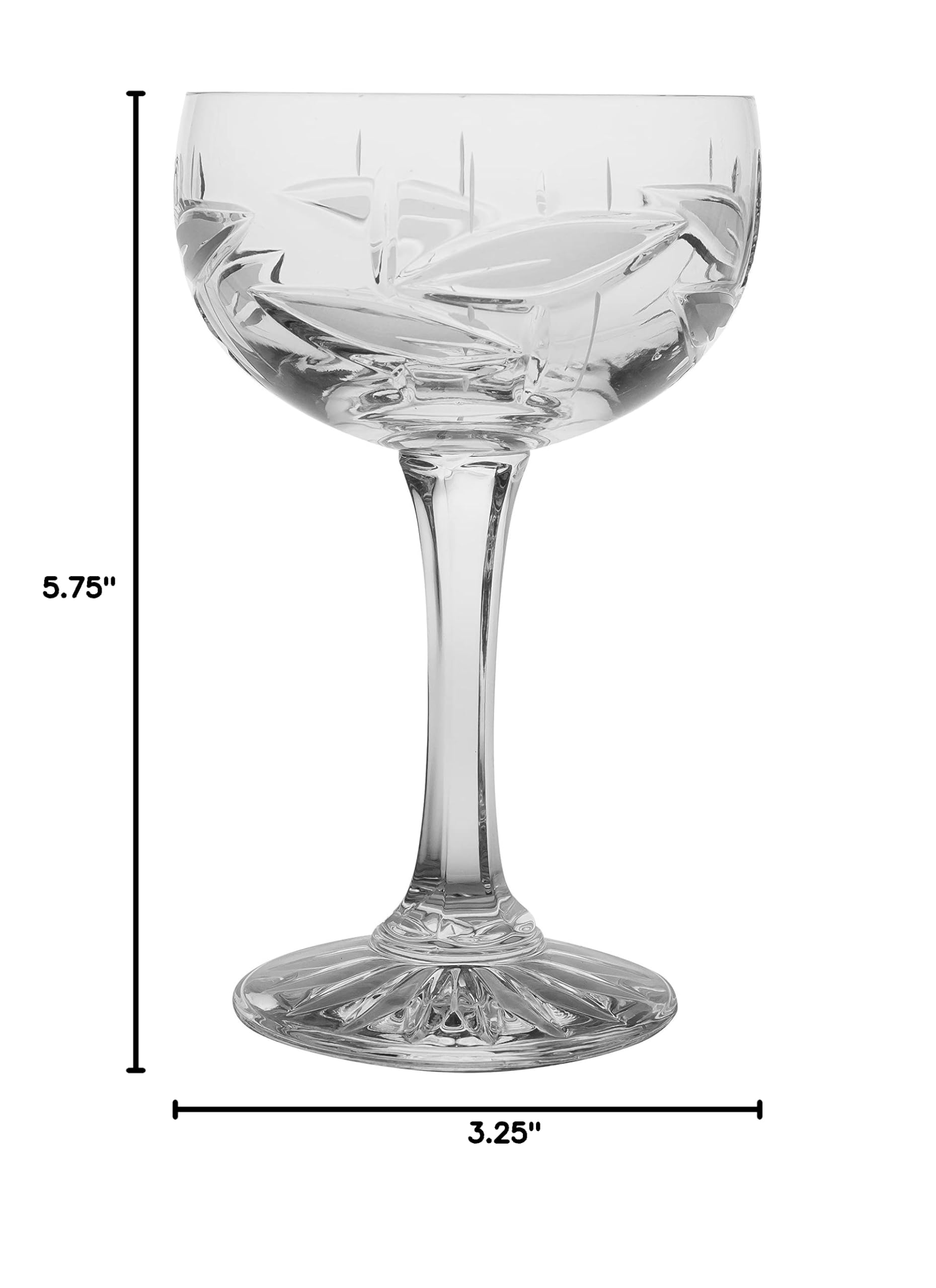 Barski Champagne Glasses Set of 6 - Elegant Flute, Saucer & Belle Coupe Crystal Glasses - 6oz Hand-Cut Frosted Leaf Design - Made in Europe - Perfect for Weddings, Parties & Romantic Dinners