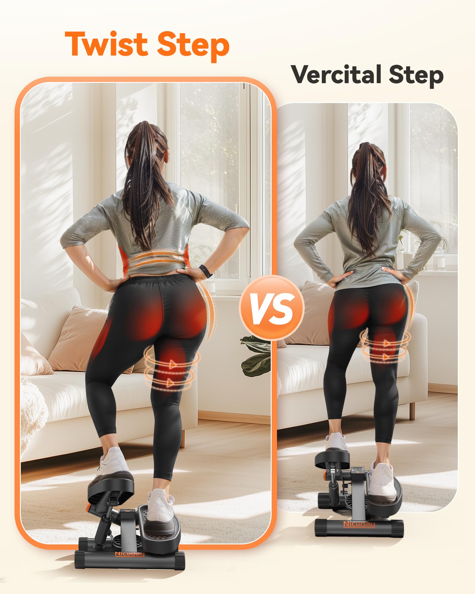 Niceday Twist Stepper with Resistance Bands - 300LBS Capacity Hydraulic Fitness Stepper with LCD Monitor for Home Workout | Compact Stair Stepper Exercise Equipment for Cardio, Leg & Core Training | Perfect for Small Spaces, Office & Apartment Fitness