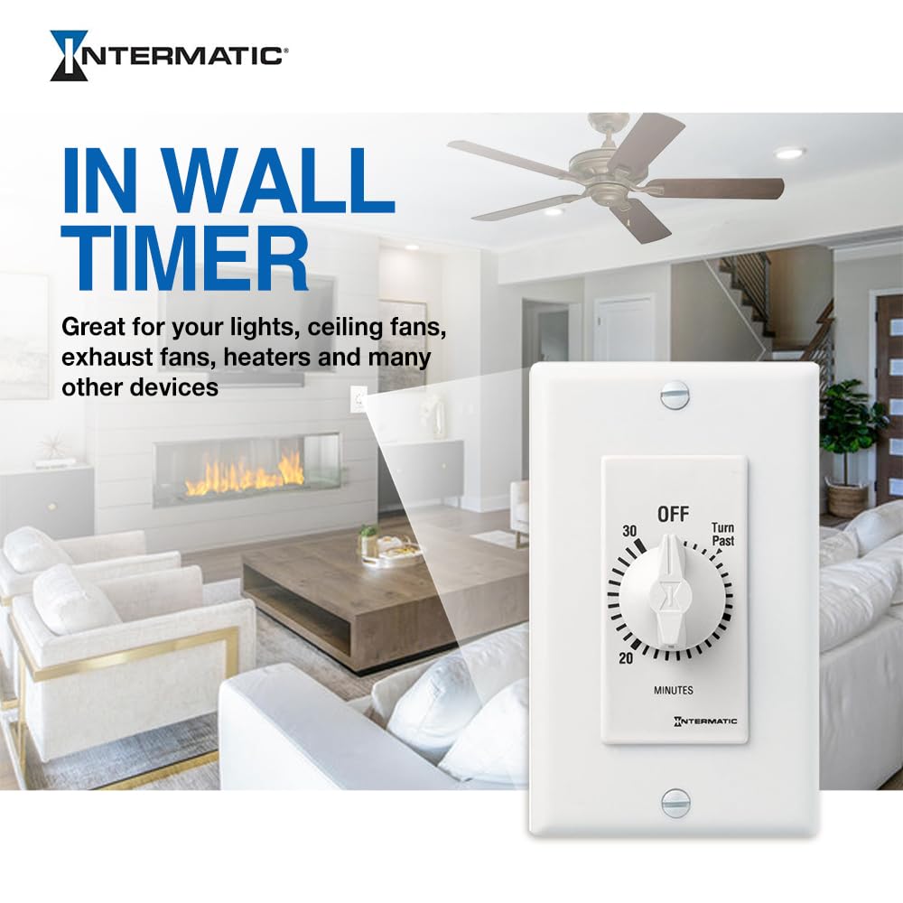 Intermatic SW30MWK 30-Minute Spring Wound Timer - White Mechanical Timer for Lights & Appliances - Energy Saving & Easy Installation - Perfect for Home, Office & Outdoor Use
