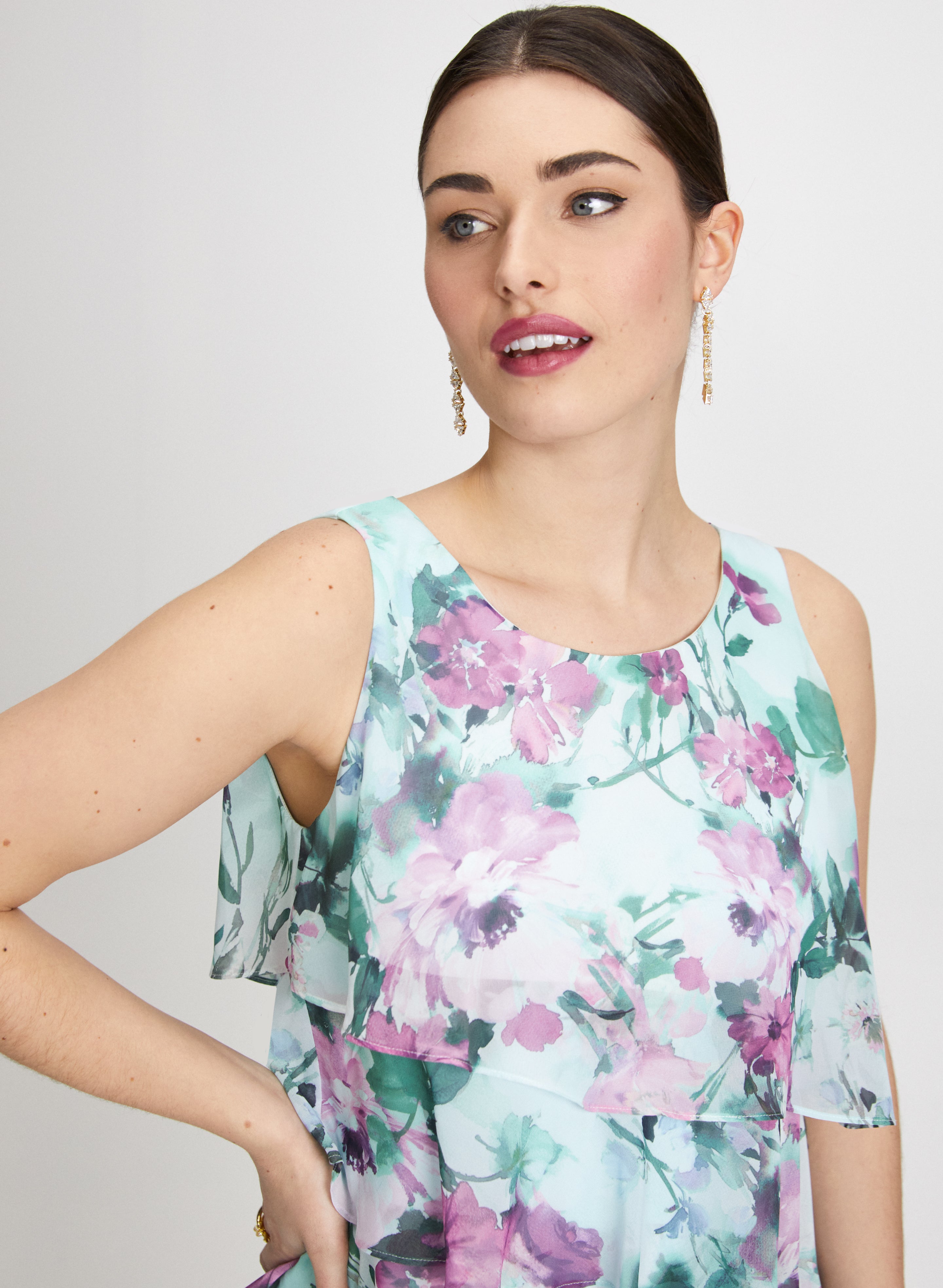 Floral Asymmetric Tiered Dress for Women - Elegant Summer Maxi Dress for Beach, Wedding & Special Occasions