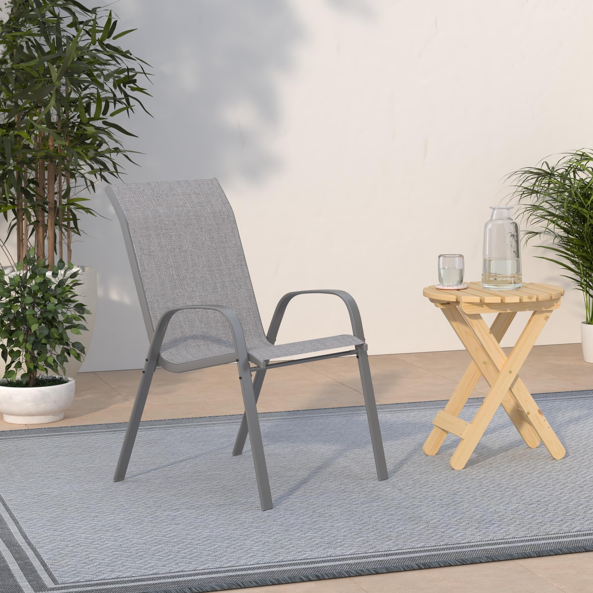 Amopatio 4-Piece Patio Chair Set - Breathable Outdoor Stackable Dining Chairs for Garden, Backyard & Deck - All-Weather Resistant Dark Grey Furniture - Perfect for BBQs, Poolside Lounging & Outdoor Entertaining