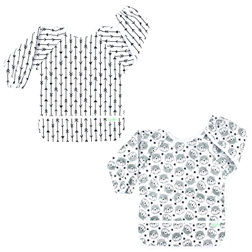 Wegreeco Baby Long Sleeve Bib with Pocket - Grey Arrow & Washable Shirt Bibs - Grey Bear Set | Soft Feeding Bibs for Messy Eaters, Toddler Mealtime & Drool Protection
