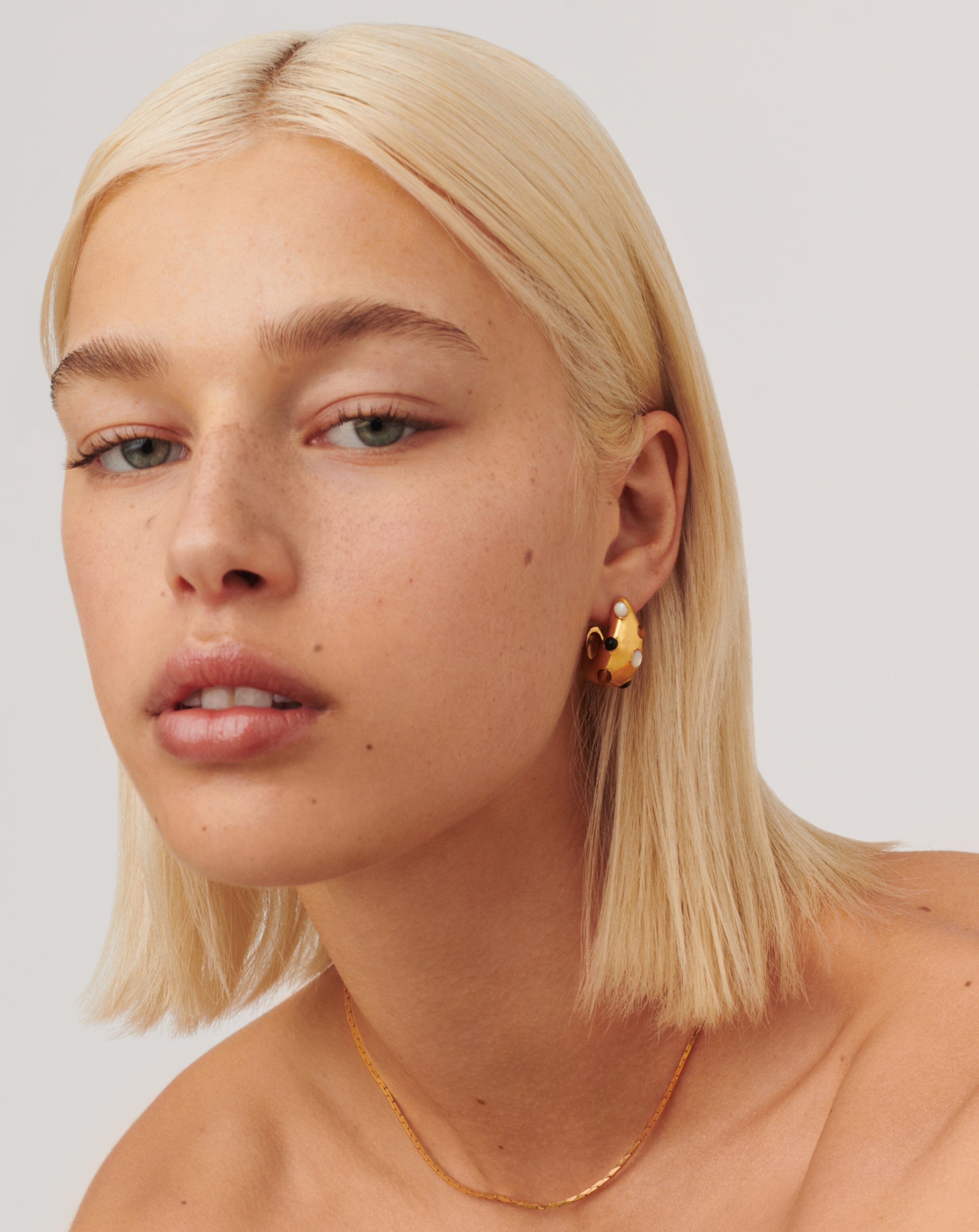 Savi Dome Medium Gemstone Hoop Earrings - 18k Gold Plated Jewelry for Women | Elegant Dangle Earrings for Party, Wedding & Everyday Wear