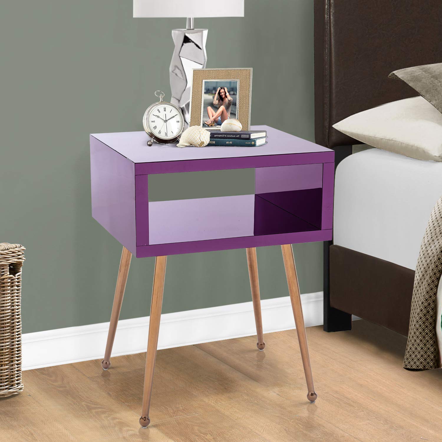 NYCSUOANI Purple Acrylic Mirror End Table - Stylish Nightstand & Side Table for Living Room, Bedroom, or Entryway Decor