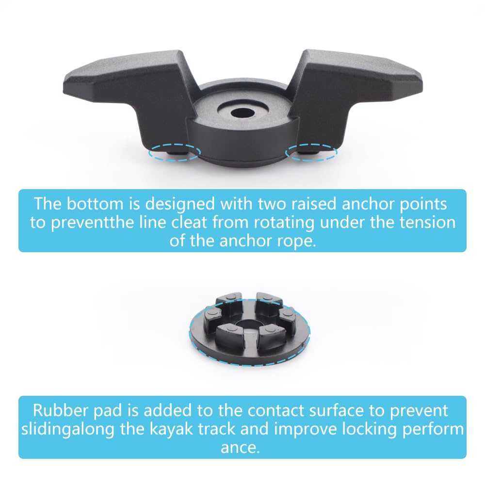 VTurboWay 2-Pack Black Kayak Track Mount Line Cleats - Heavy Duty Rail Mount Anchor Cleats for Kayaks, Canoes & Boats - Perfect for Docking, Mooring & Securing Gear on Water