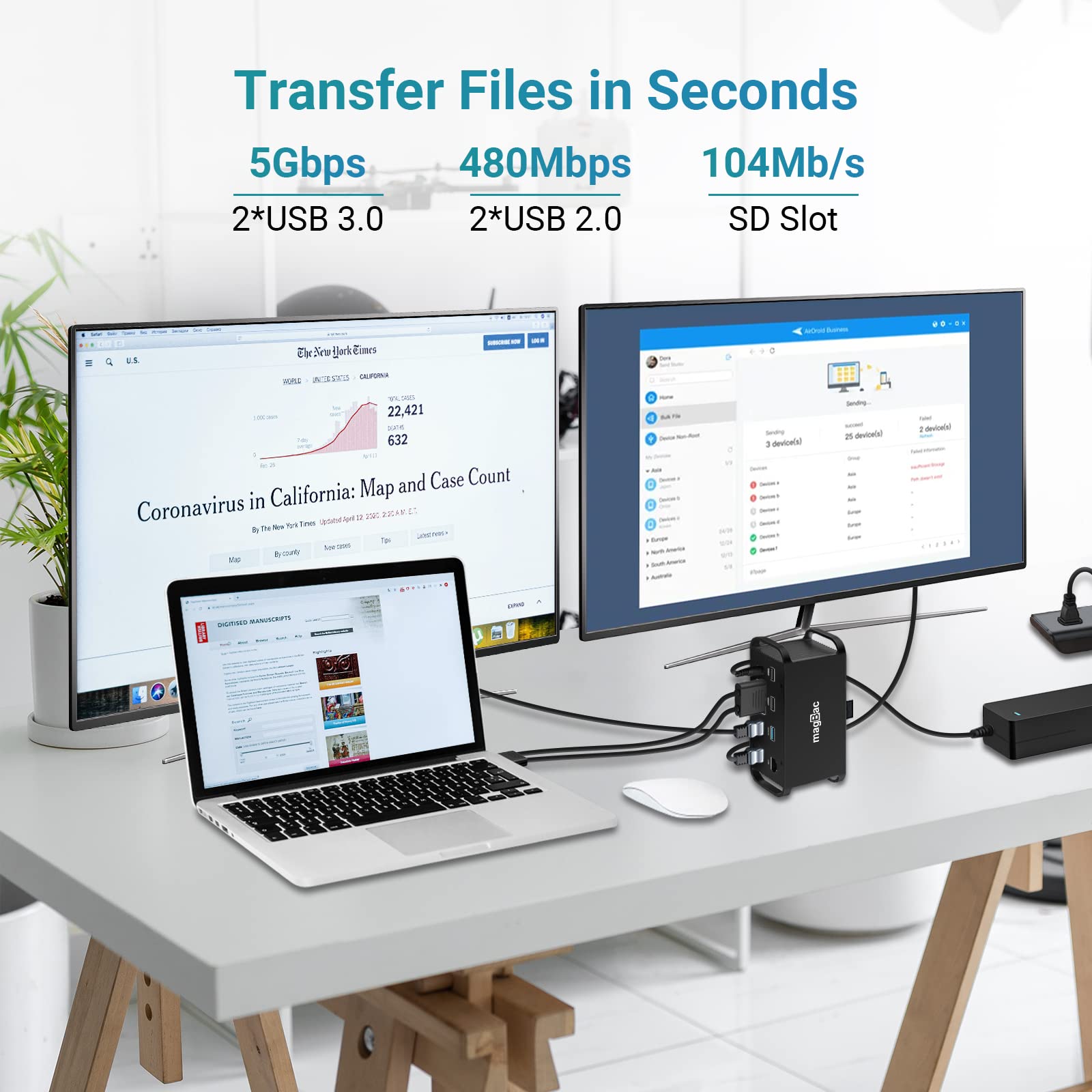 14-in-2 USB C Docking Station for MacBook - Dual Monitor 4K@60Hz, 100W Power Delivery, 8 USB Ports (4x USB-A & 4x USB-C), Gigabit Ethernet, SD Card Reader & Audio Jack | Perfect for Home Office, Remote Work & Multi-Screen Productivity with MacBook (Intel/Apple Chip)