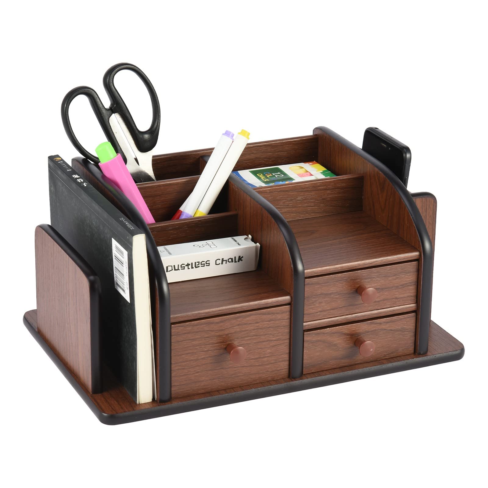 Wooden Desk Organizer with Multiple Compartments - Office Supplies & Home Storage Solution for Stationery, Makeup, Jewelry | Perfect for Workspace, Vanity & Nightstand Organization