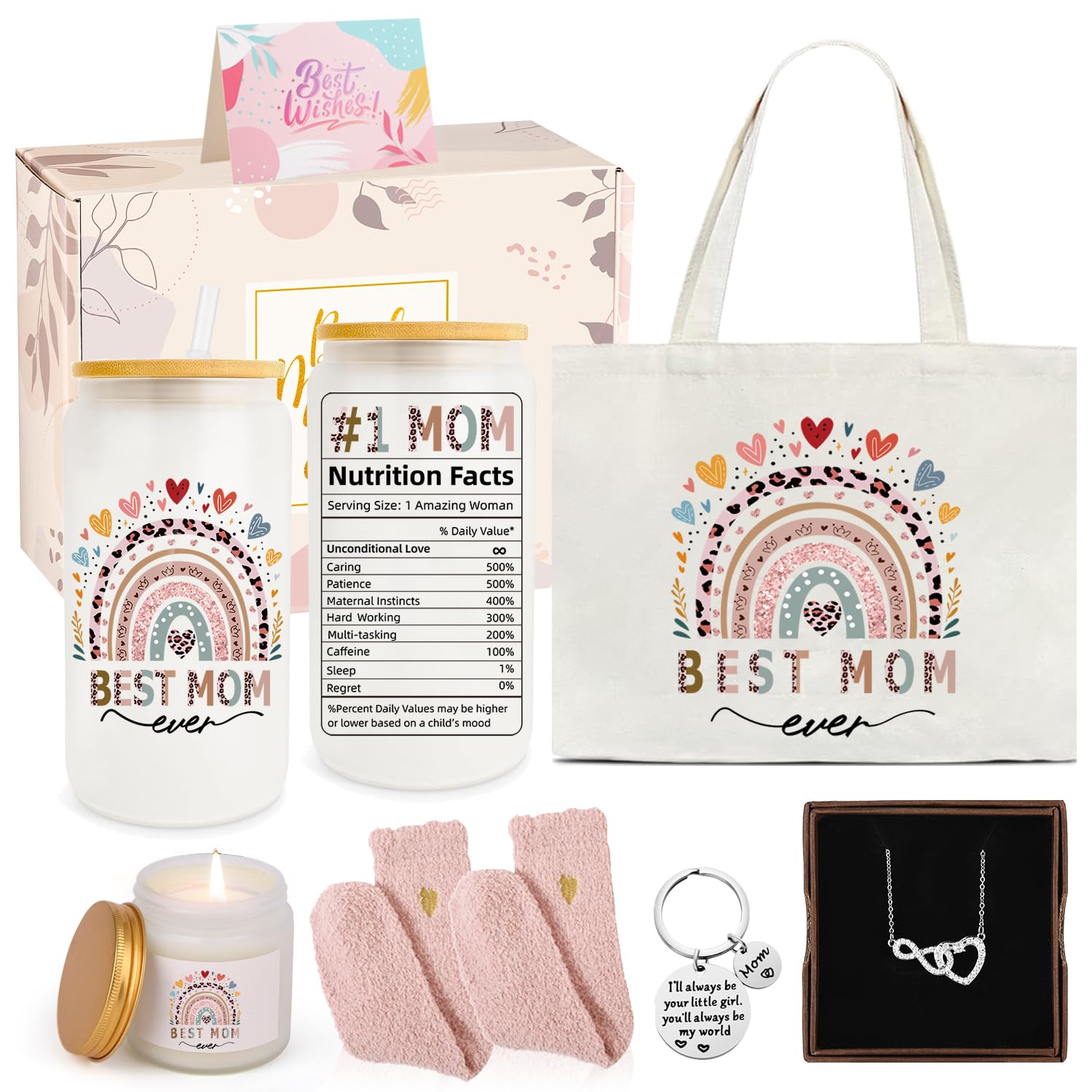 Best Mom Ever Gifts - Funny 16oz Can Glass Gift Set for Mother's Day, Birthday, Christmas - Thoughtful Present from Daughter or Son - Perfect for Mother-in-Law, Thanksgiving & Special Occasions - Great for Coffee, Tea or Decorating Home Office
