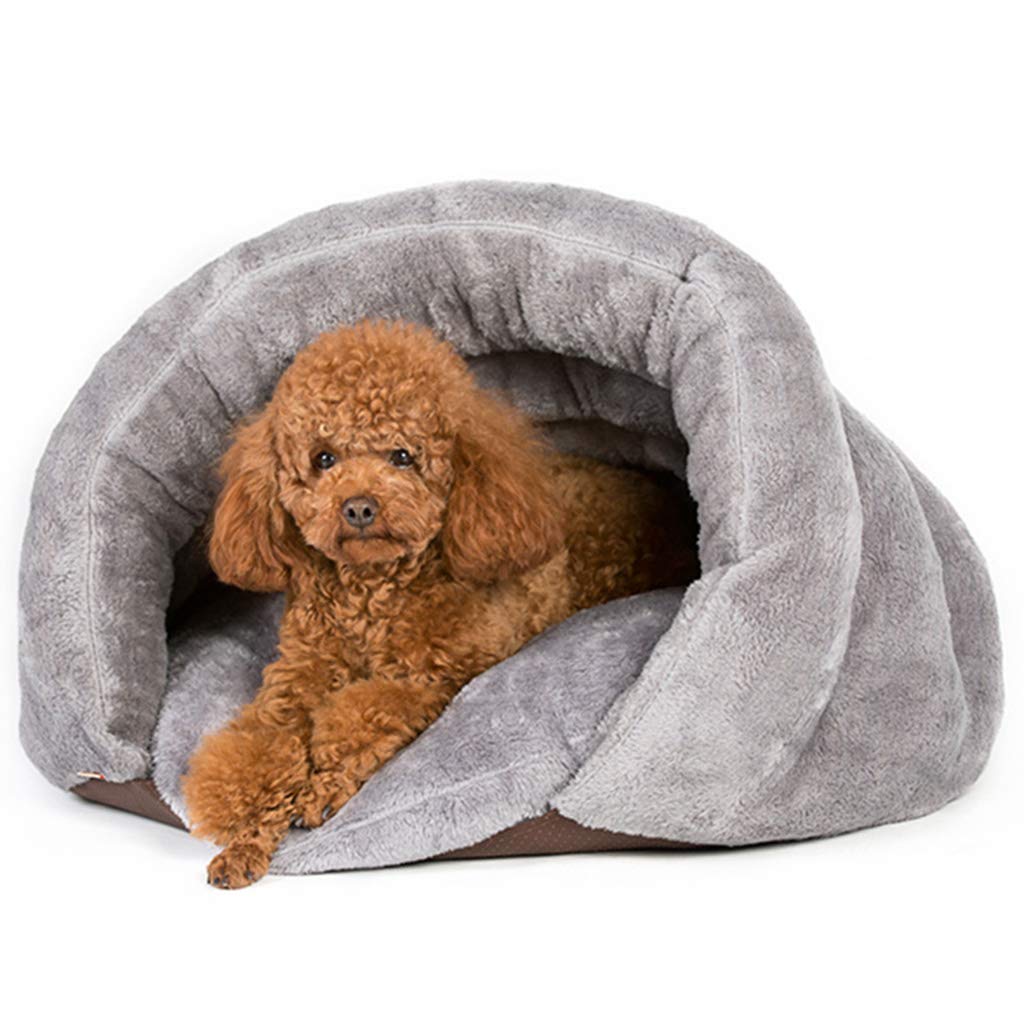 LTLJX 2-in-1 Pet Bed Sofa - Foldable Cat Cave & Dog Sleeping Bag, Cozy Winter Warm House with Half Cover, Slipper Shape Design, Gray (40x60cm) - Perfect for Indoor Cats & Small Dogs, Great for Living Room, Bedroom or Pet Travel