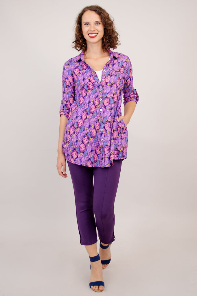 Celine Blouse with Petals Design - Soft Linen Bamboo Fabric for Women - Perfect for Office Wear & Summer Outfits