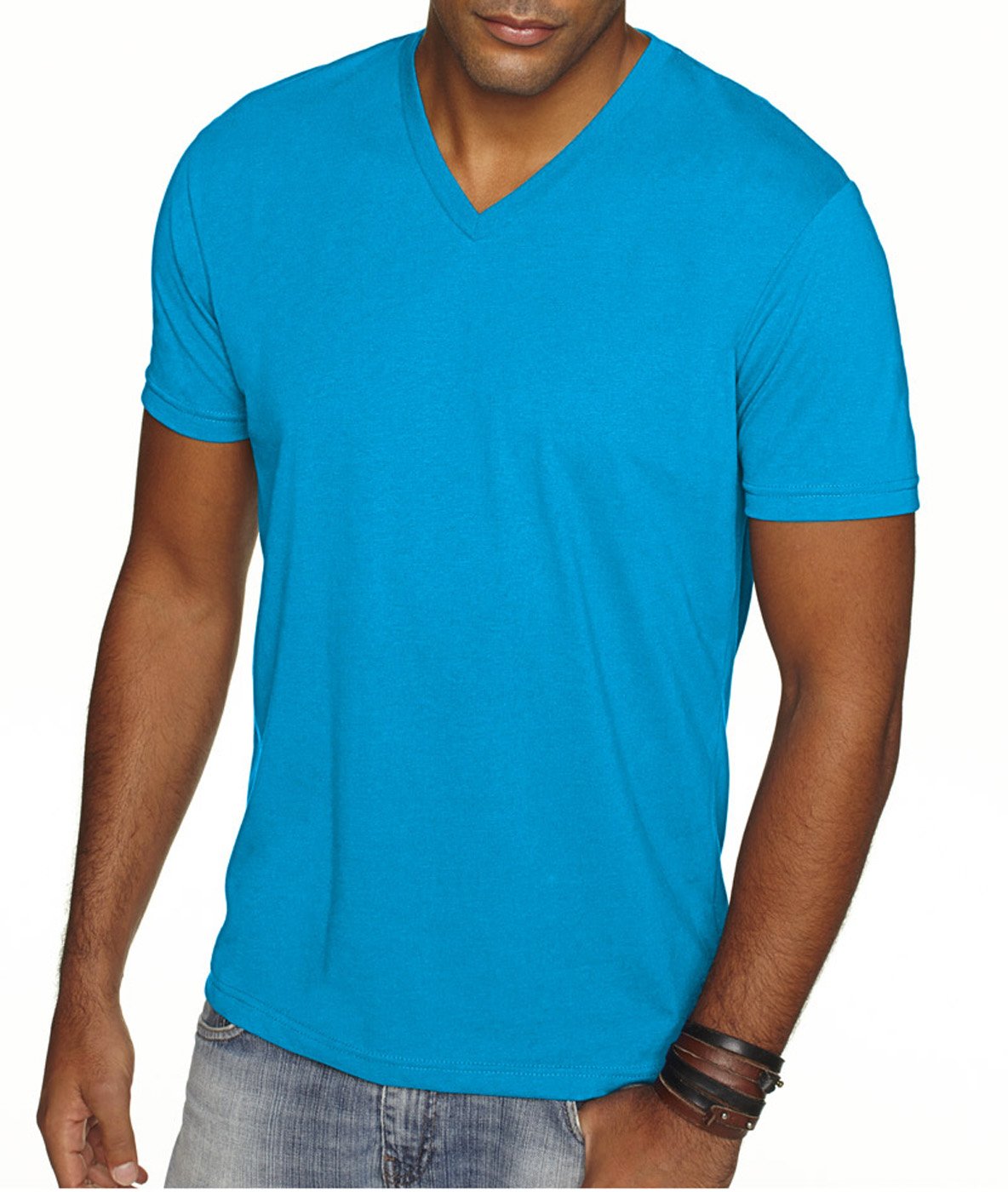 Next Level Apparel 6440 Men's Premium Fitted Sueded V-Neck T-Shirt 2-Pack - Military Green & Turquoise (XS) - Soft Comfort Tees for Casual Wear, Gym & Everyday Outfits