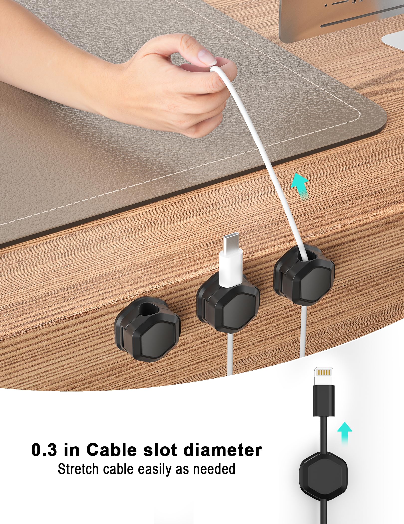 8 Pack Magnetic Cable Clips - Strong Cord Holder for Desk & Nightstand - Wire Organizer for Phone Charger, Computer, Home & Office Use - Perfect for Clutter-Free Workspace & Bedside Charging Station