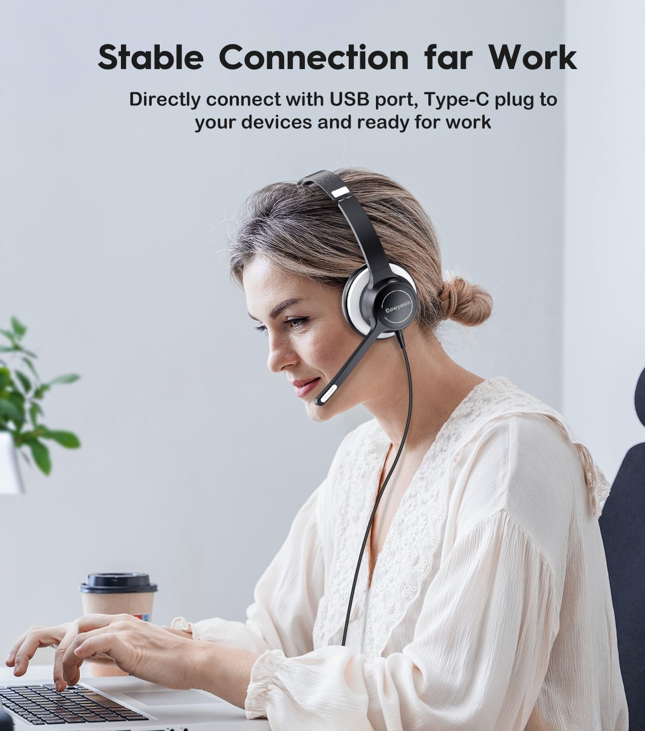 Noise Cancelling USB Headset with Microphone for PC & Laptop - Wired Computer Headset with In-Line Controls, USB-A/USB-C Compatible for Work, Home Office, Call Center, Gaming & Online Meetings