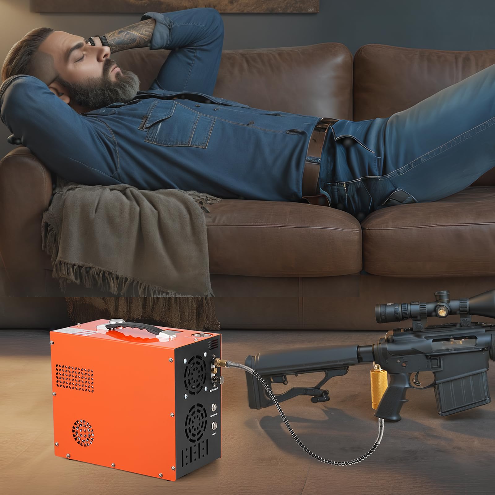 VEVOR 4500PSI PCP Air Compressor - Portable High Pressure Air Gun Pump with Water & Fan Cooling, Auto Shut Off | 12V DC/120V AC for Paintball Tanks, Air Rifles & Scuba Diving | Perfect for Hunting, Shooting Sports and Underwater Adventures