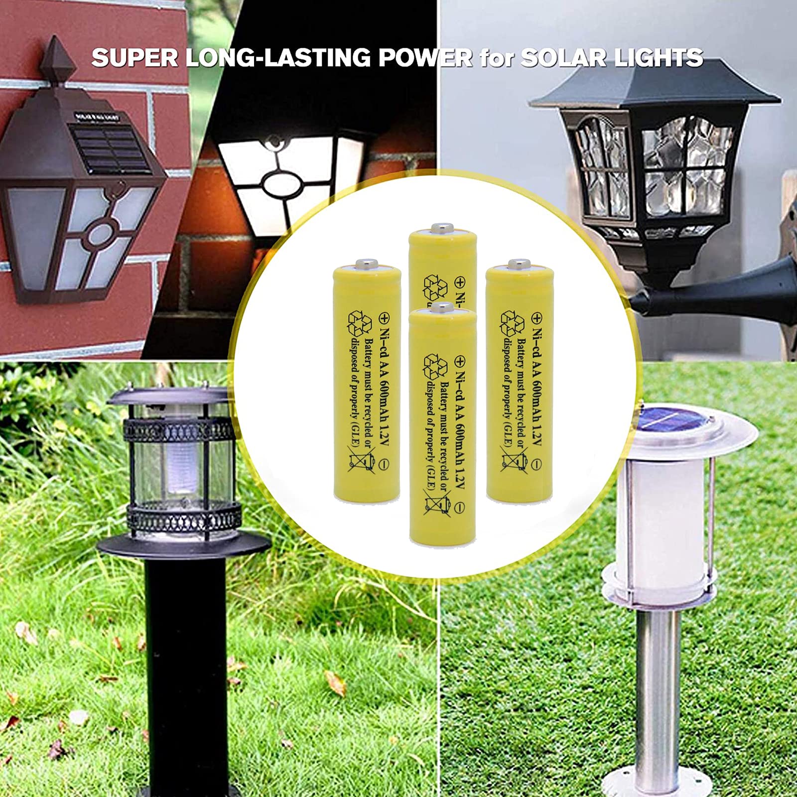 600mAh 1.2V NiCd Rechargeable AA Batteries (24-Pack) - for Solar Lights, Garden Lights, Remote Controls, Computer Mice - Long Lasting Power for Outdoor & Indoor Use