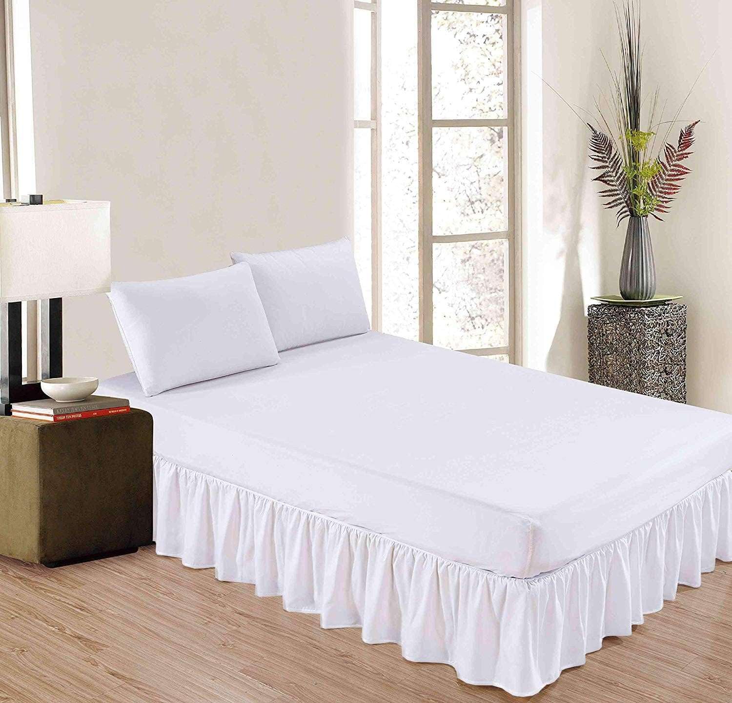 100% Microfiber Ruffled Bed Skirt with Split Corners - Soft, Wrinkle-Free & Sheen Gathered Dust Ruffle | 15 Inch Drop, 3-Sided Coverage | Perfect for Master Bedroom, Guest Room & Hotel Decor