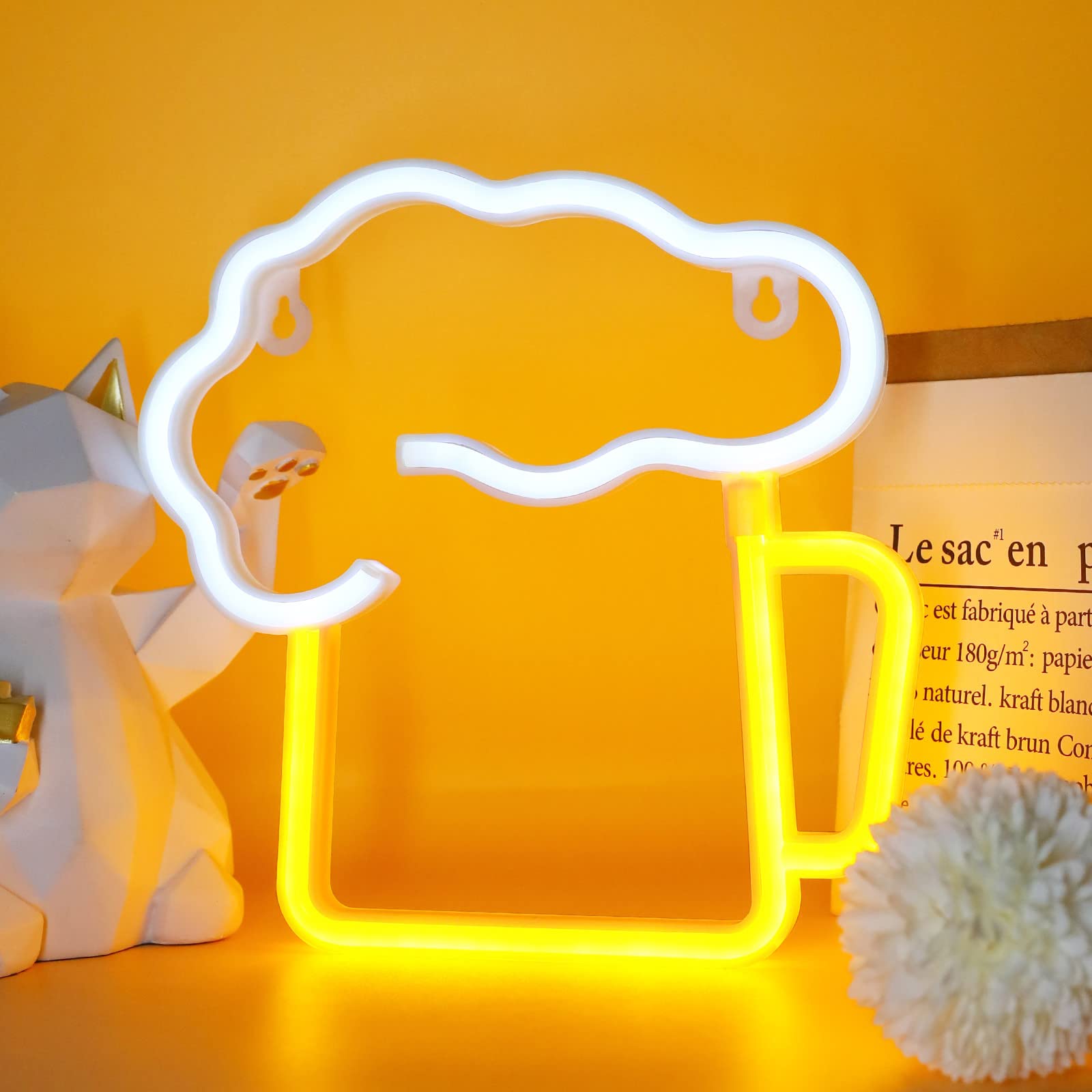 ENUOLI LED Beer Neon Light Sign - Battery & USB Powered Wall Decor for Bar, Pub, Nightclub - Hanging Art Light for Home, Store, Holiday & Birthday Party Decorations - Perfect for Game Nights, Man Cave & Themed Parties