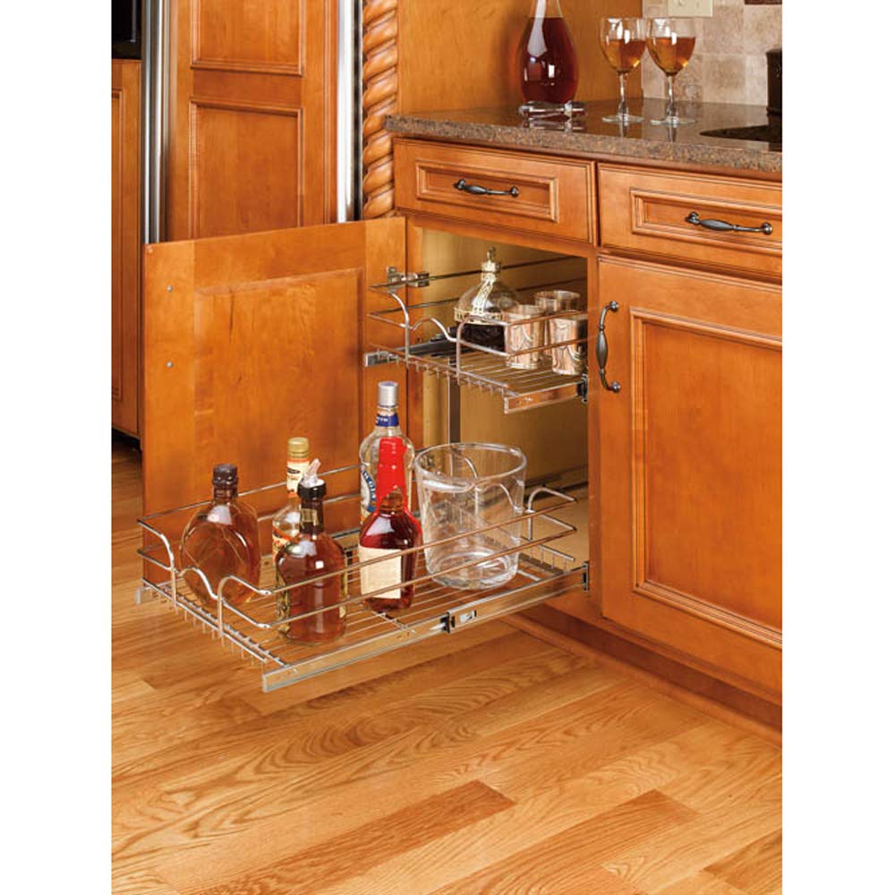 Rev-A-Shelf 15x22 Inch Chrome 2-Tier Pull Out Wire Basket Organizer for Kitchen Cabinets - Space Saving Storage Solution for Pots, Pans & Utensils