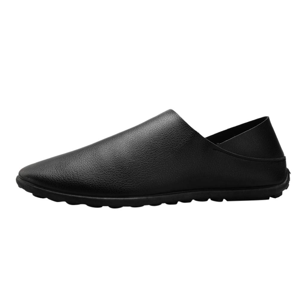 EnJoCho Men's Casual Leather Slip-On Shoes - Breathable Stitching Loafers for Men, Soft & Comfortable (Black, Size 8) | Perfect for Office, Travel & Everyday Wear