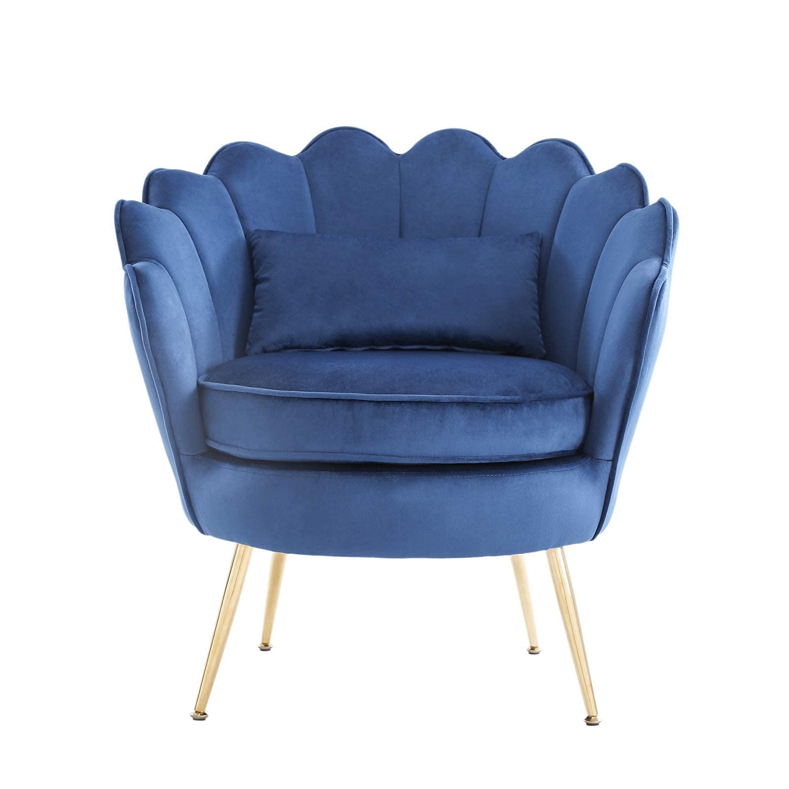 Blue Velvet Accent Chair with Lumbar Support - Mid Century Modern Upholstered Armchair with Golden Metal Legs for Living Room, Bedroom & Vanity | Perfect for Home Decor, Guest Seating & Relaxation