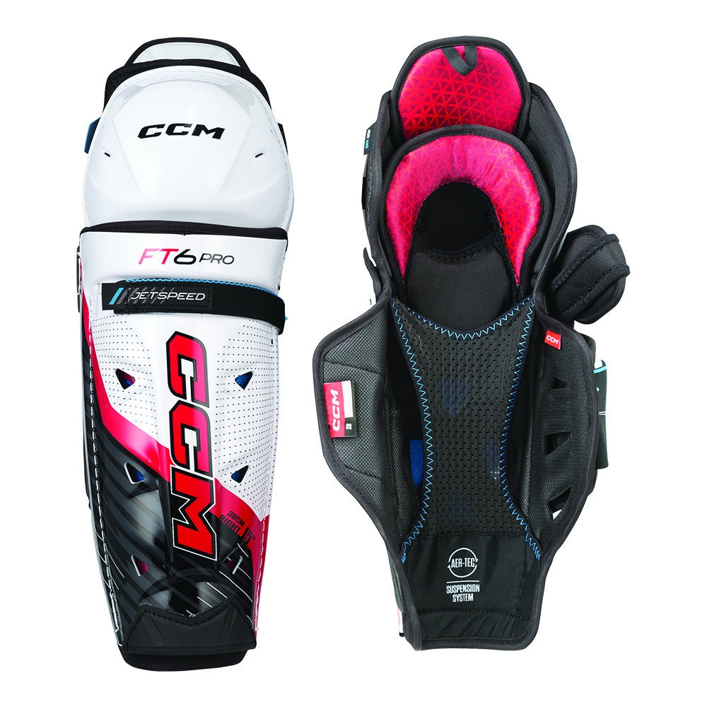 CCM Jetspeed FT6 Pro Junior Ice Hockey Shin Guards - Youth Protective Gear for Hockey Players - Perfect for Games, Practices & Training