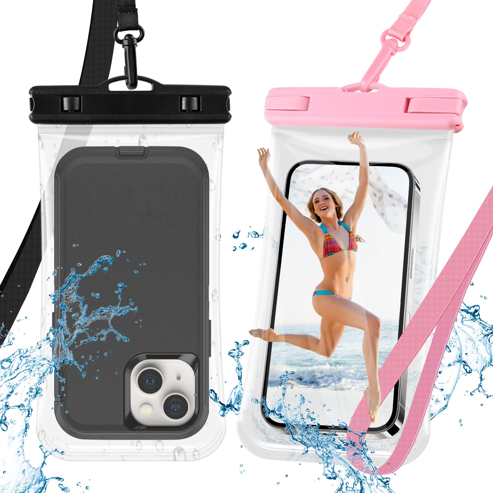 [2 Pack] IPX8 Waterproof Phone Pouch for iPhone 15/14/13 Pro Max & Samsung S24 (Up to 8.3
