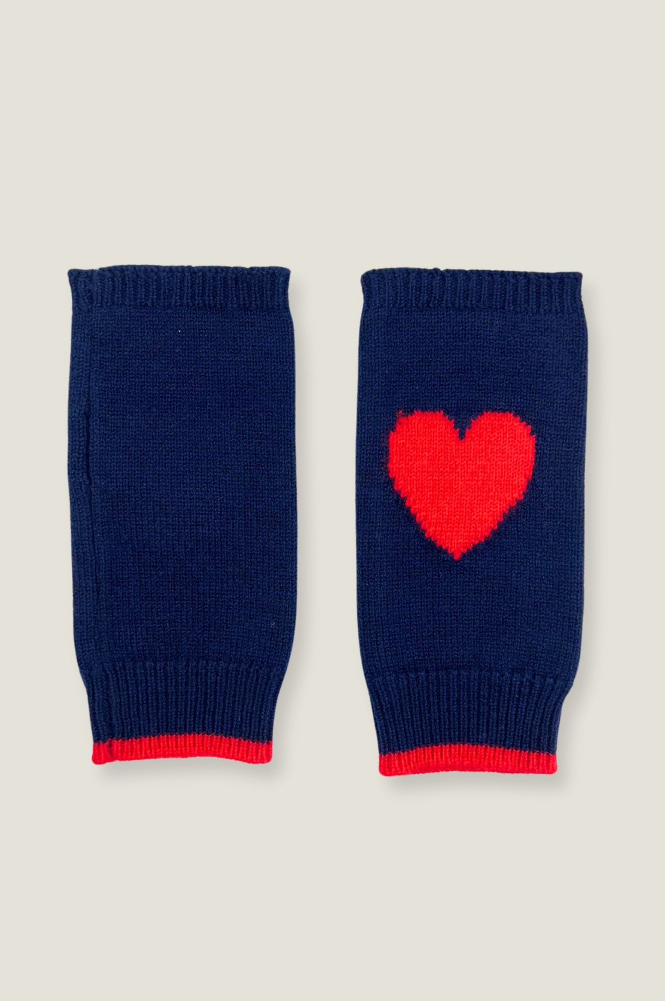 Fingerless Heart Gloves for Women - Navy & Red Knit Gloves - Perfect for Valentine's Day, Winter Fashion, and Outdoor Activities